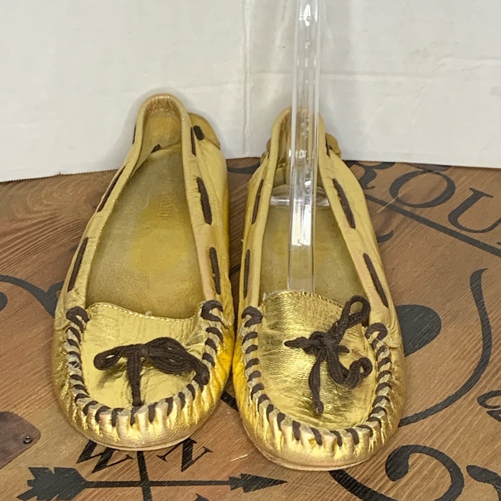 Miu Miu Gold Moccasin Loafers